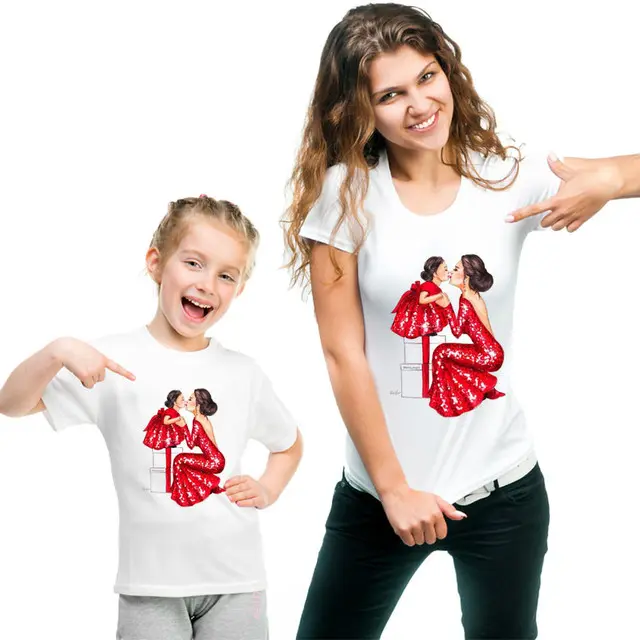 Red Dress Print Love Gift Family Look Mother Daughter Clothe Brown - Shop at LoveMi