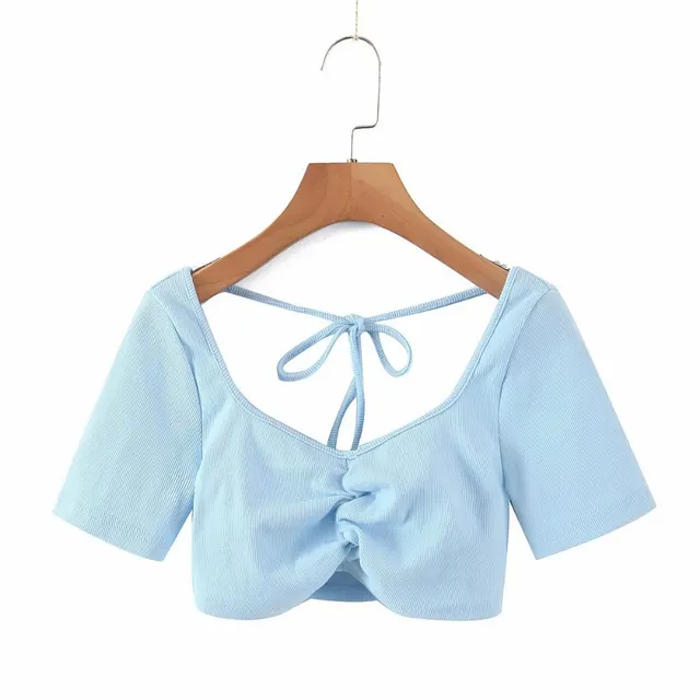 Summer Hedging Exposed Belly Sexy Halter Strapless Top Blue - Shop at LoveMi