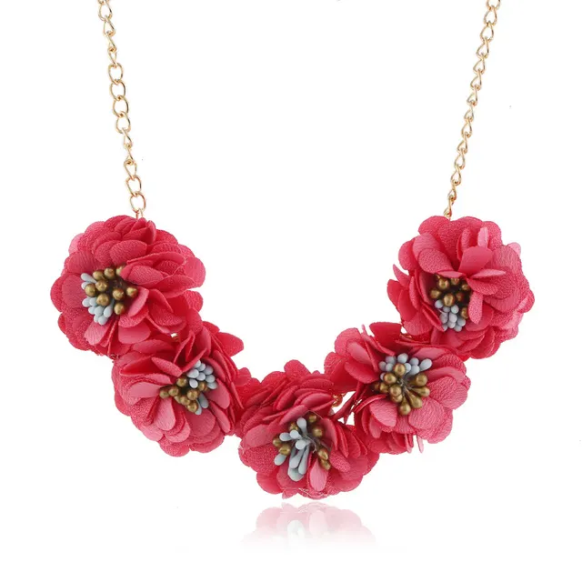 Temperament Fabric Flower Necklace Women's Clothing Accessories Rose Red - Shop at LoveMi