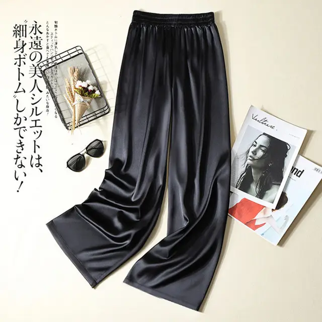 Silky Light Luxury Texture Cropped Wide leg Pants Black - Shop at LoveMi