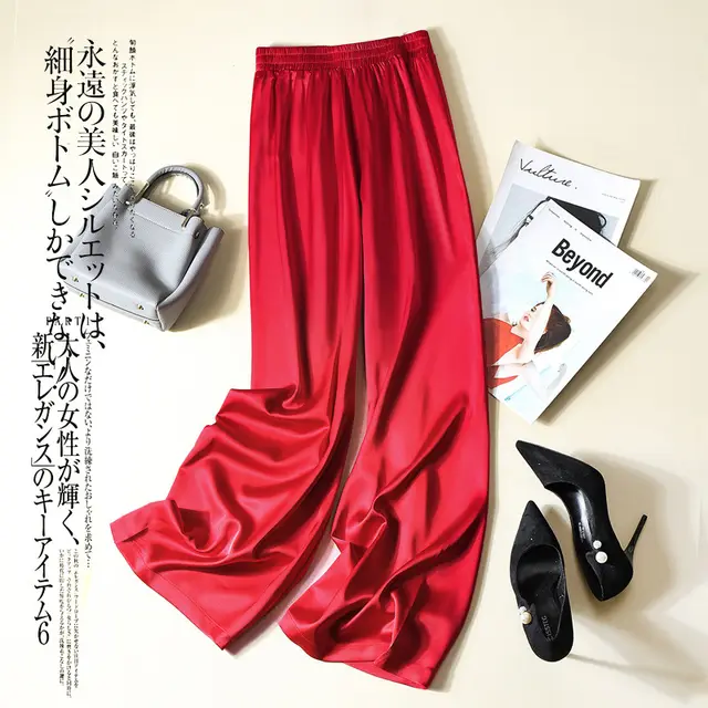 Silky Light Luxury Texture Cropped Wide leg Pants Red - Shop at LoveMi