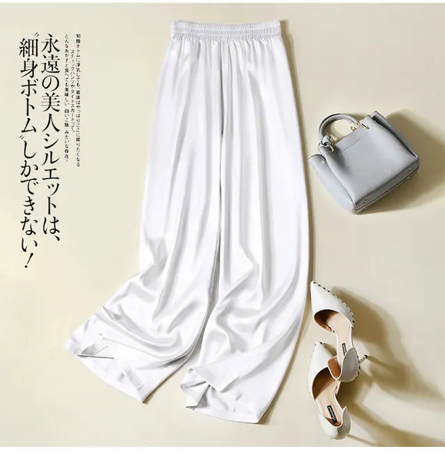 Silky Light Luxury Texture Cropped Wide leg Pants White - Shop at LoveMi