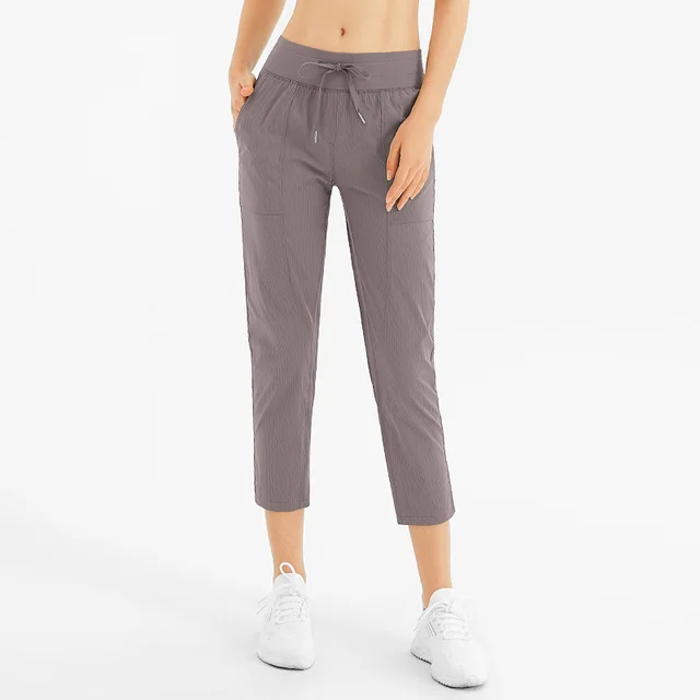 Loose Running Fitness Breathable Nine Point Pocket Yoga Pants Grey - Shop at LoveMi