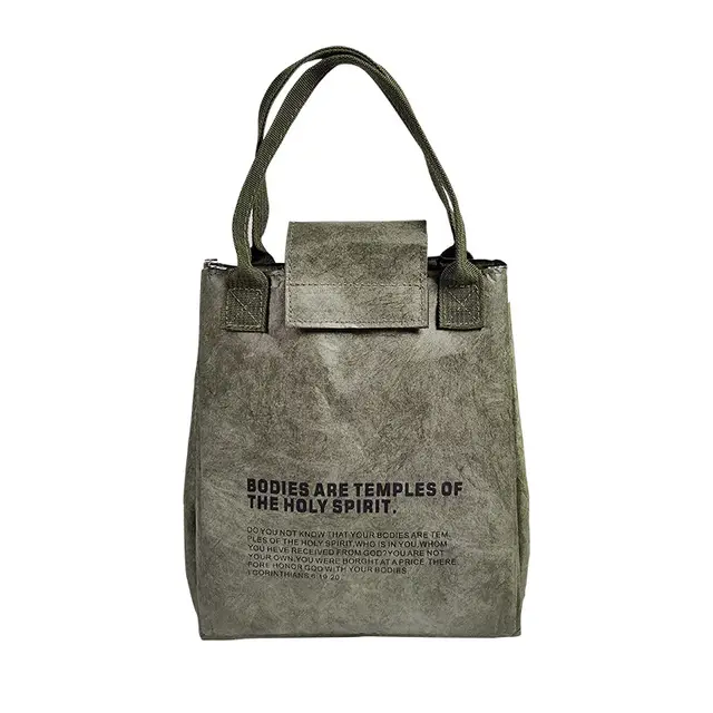 Insulation Bag Aluminum Foil Thickened Lunch Box Bag Dupont Paper Art Meal Bag Light Handbag Office Worker With Meal Lunch Bag Green Letters - Shop at LoveMi