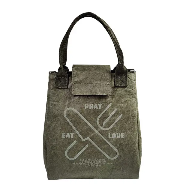 Insulation Bag Aluminum Foil Thickened Lunch Box Bag Dupont Paper Art Meal Bag Light Handbag Office Worker With Meal Lunch Bag Green Pattern - Shop at LoveMi