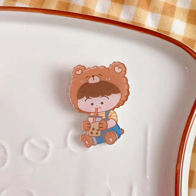 Creative Cartoon Acrylic Brooch Girl Accessories Clothes Bag Pendant Badge Pin Milk Tea Girl - Shop at LoveMi