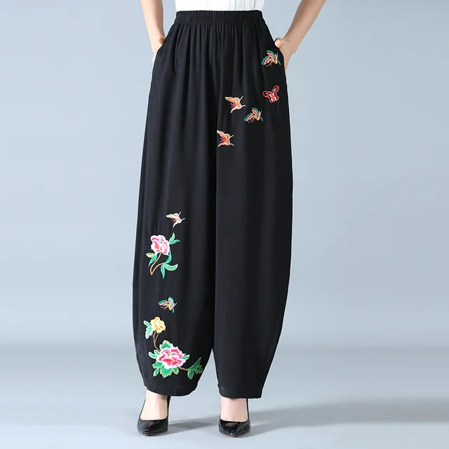 Cotton Linen Pants Ethnic Mother Wear Bloomers Black - Shop at LoveMi