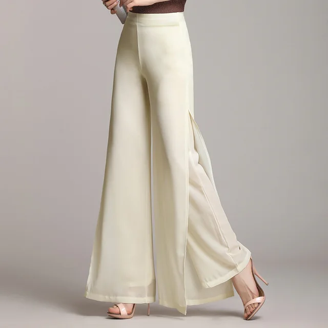 High Waist Slit Thin Loose Black Drape Trousers Apricot - Shop at LoveMi