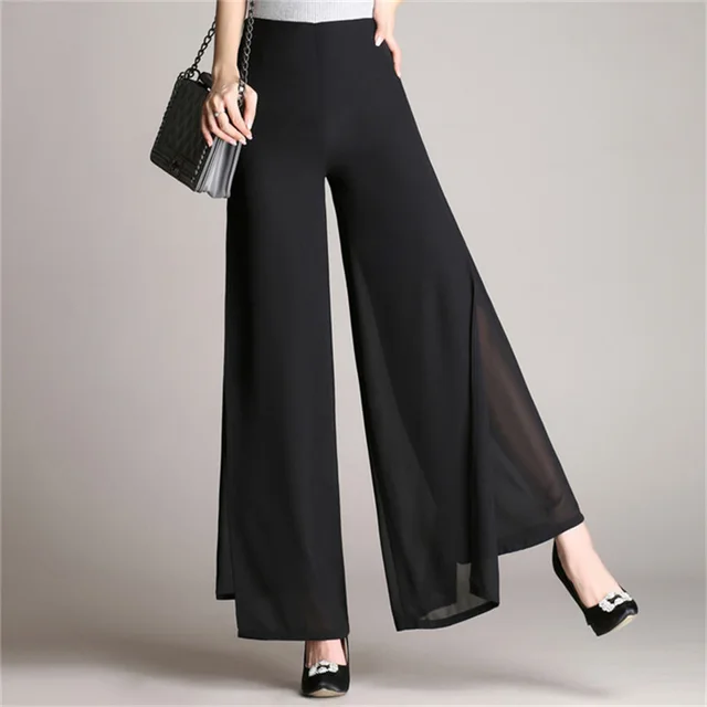 High Waist Slit Thin Loose Black Drape Trousers Black - Shop at LoveMi