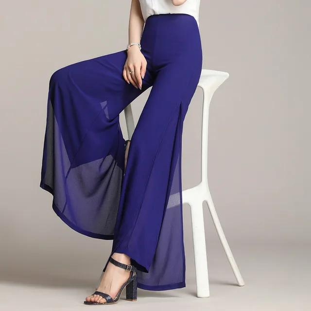 High Waist Slit Thin Loose Black Drape Trousers Blue - Shop at LoveMi