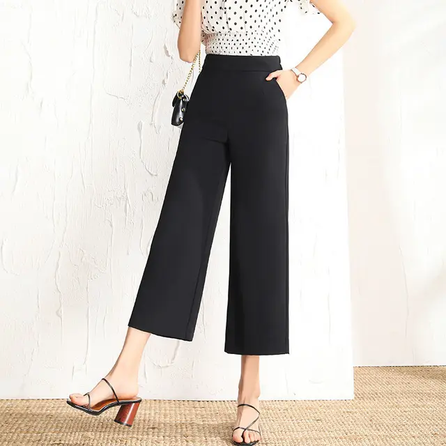 Wide leg Pants Women's High waist Spring And Summer Cropped Small Drape Straight leg Pants Black - Shop at LoveMi