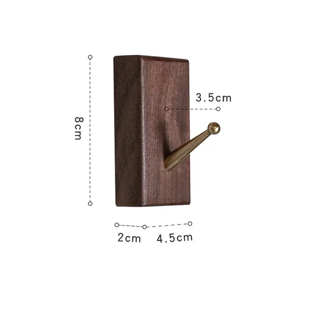 Punch Free Solid Wood Bathroom Square Glue Hook Walnut Bathroom Wall Coat Hook Bedroom Clothes Hat Wall Hook Black Walnut Square Section - Shop at LoveMi