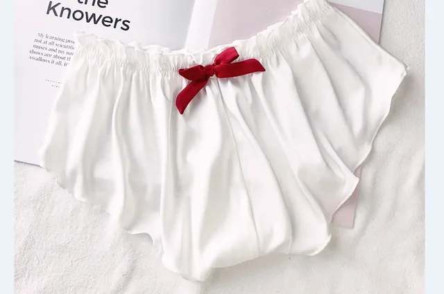 Women's Plus Size Satin Imitation Silk Home Underwear Sexy Briefs White - Shop at LoveMi