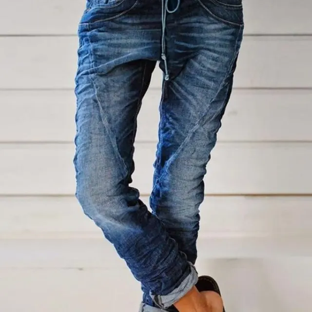 Women's Jeans Straight Stretch Elastic Pants Dark Blue - Shop at LoveMi