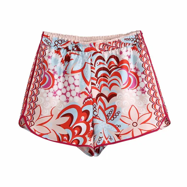 Foreign Trade European And American Summer New Fashion Retro Style Printed Elastic High Waist Stretch Shorts Women 3098183 Color - Shop at LoveMi