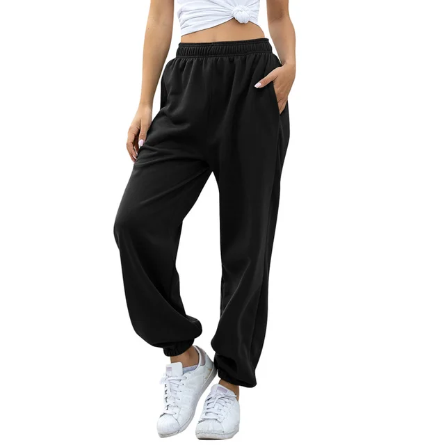Home Elastic Waist Loose Sports Casual Pants Black - Shop at LoveMi