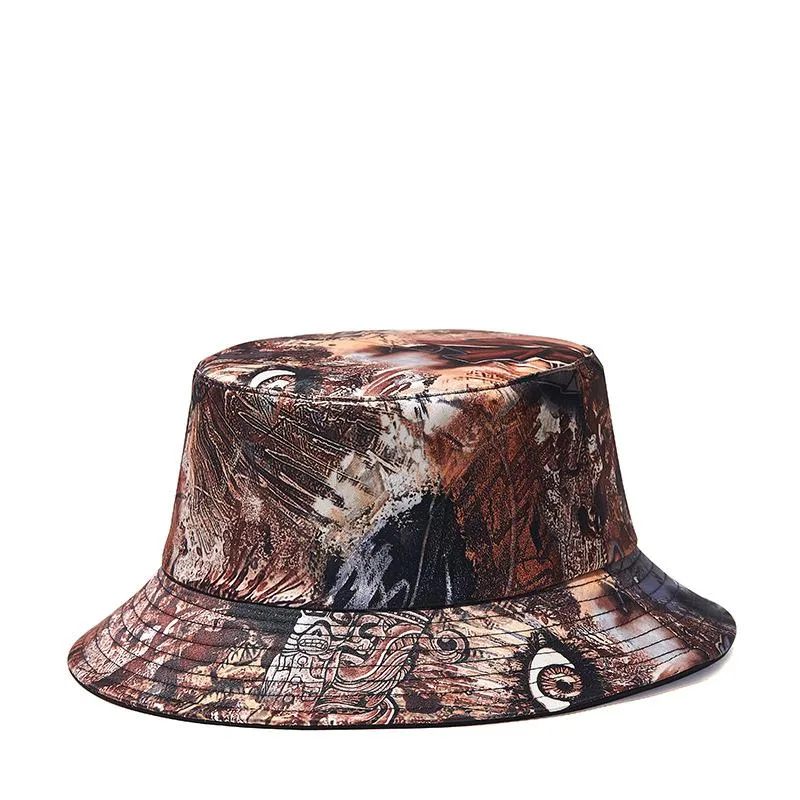 Graffiti Print Fisherman Hat Hip-Hop Disc Hat - Coffee