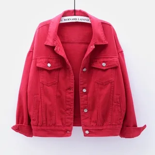 Women Jackets New Spring Outwear Denim Coat - Red