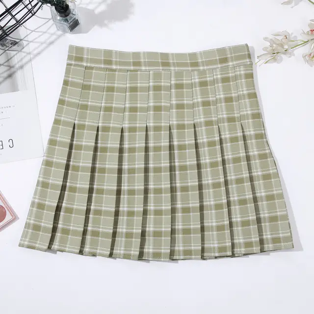 Stitching Checkered Pleated College Anti glare A line Skirt - Shop at LoveMi