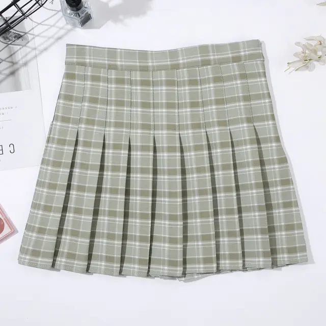 Stitching Checkered Pleated College Anti glare A line Skirt - Shop at LoveMi