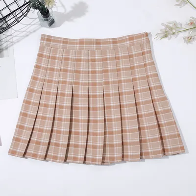 Stitching Checkered Pleated College Anti glare A line Skirt Red - Shop at LoveMi
