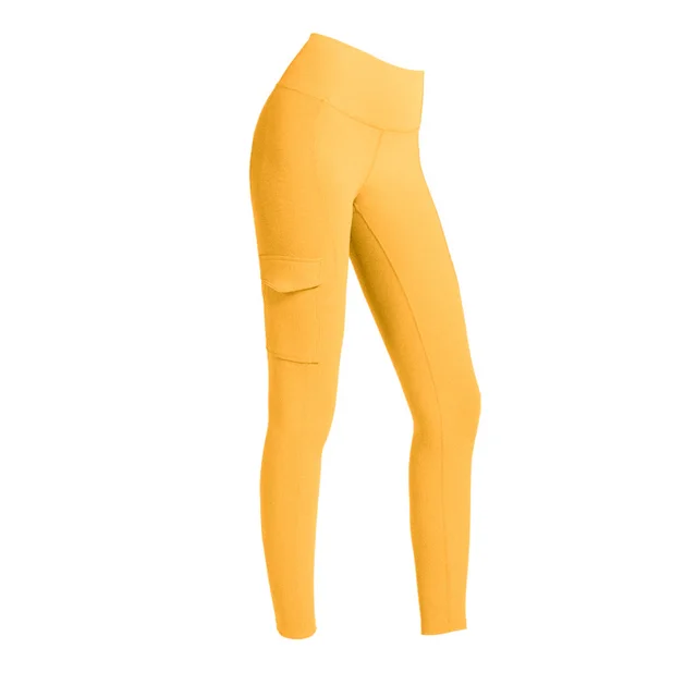 Rib Cargo Pocket Yoga Pants With High Waists For Fall And Winter Yellow - Shop at LoveMi