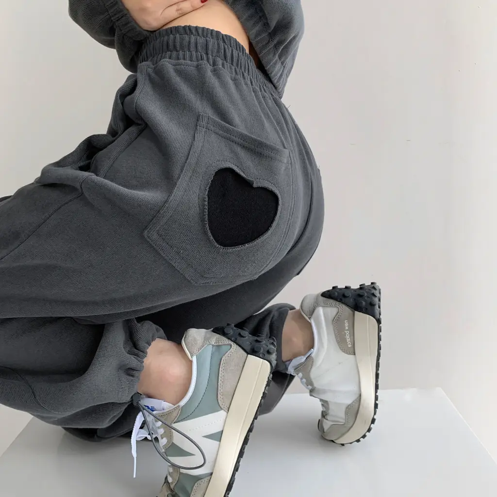 Sweatpants Women Love Pocket Loose Drawstring Drawstring Pants SpringSummer Autumn New Casual Sweatpants - Gray