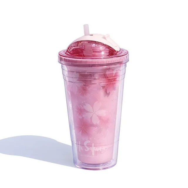Ice Cup Plastic Water Cup Double Straw Hand Cup Women Creative Gift Custom Plastic Cup One Piece Pink - Shop at LoveMi