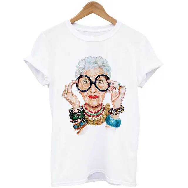 Woman Head Print Short Sleeve Round Neck Short Sleeve T shirt 1 Style - Shop at LoveMi