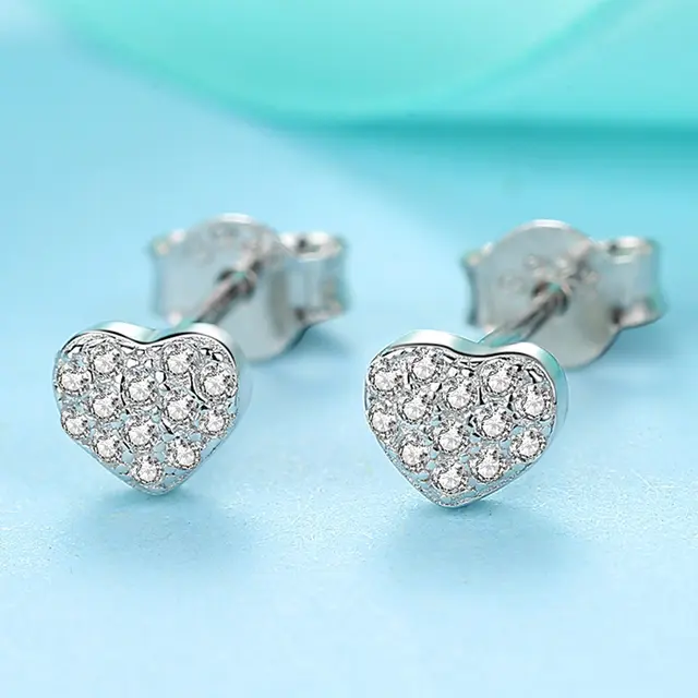 Sterling Silver Heart Shaped Earrings S925 Sterling Silver Zircon Silver - Shop at LoveMi