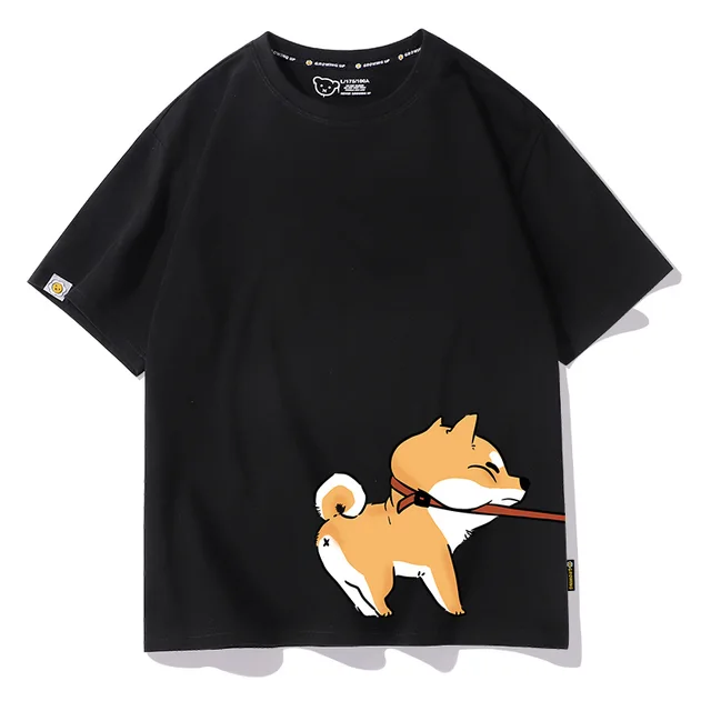 Lovers Wear High Sense Of Summer Couple T Shirt New Trend Niche Design Loose Cotton Short Sleeved Shirt Black Dog - Shop at LoveMi