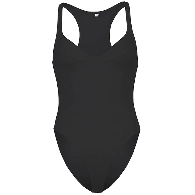 Solid Color Split Breasted Bodysuit Slim Fit Black - Shop at LoveMi