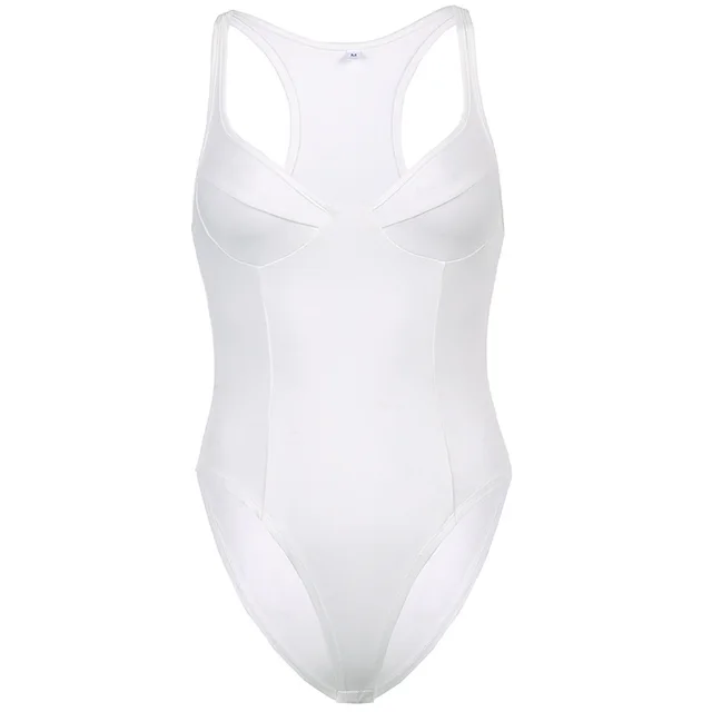 Solid Color Split Breasted Bodysuit Slim Fit White - Shop at LoveMi