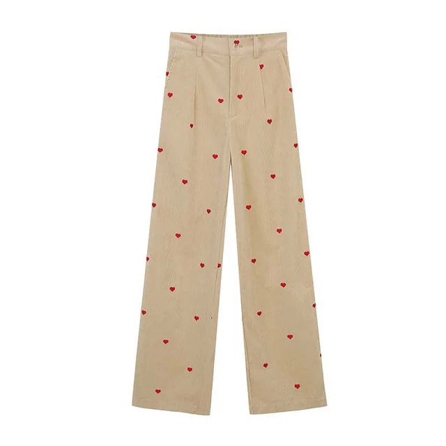Love Corduroy Straight leg Pants Grandma Pants Wide leg Pants Women Look Khaki - Shop at LoveMi