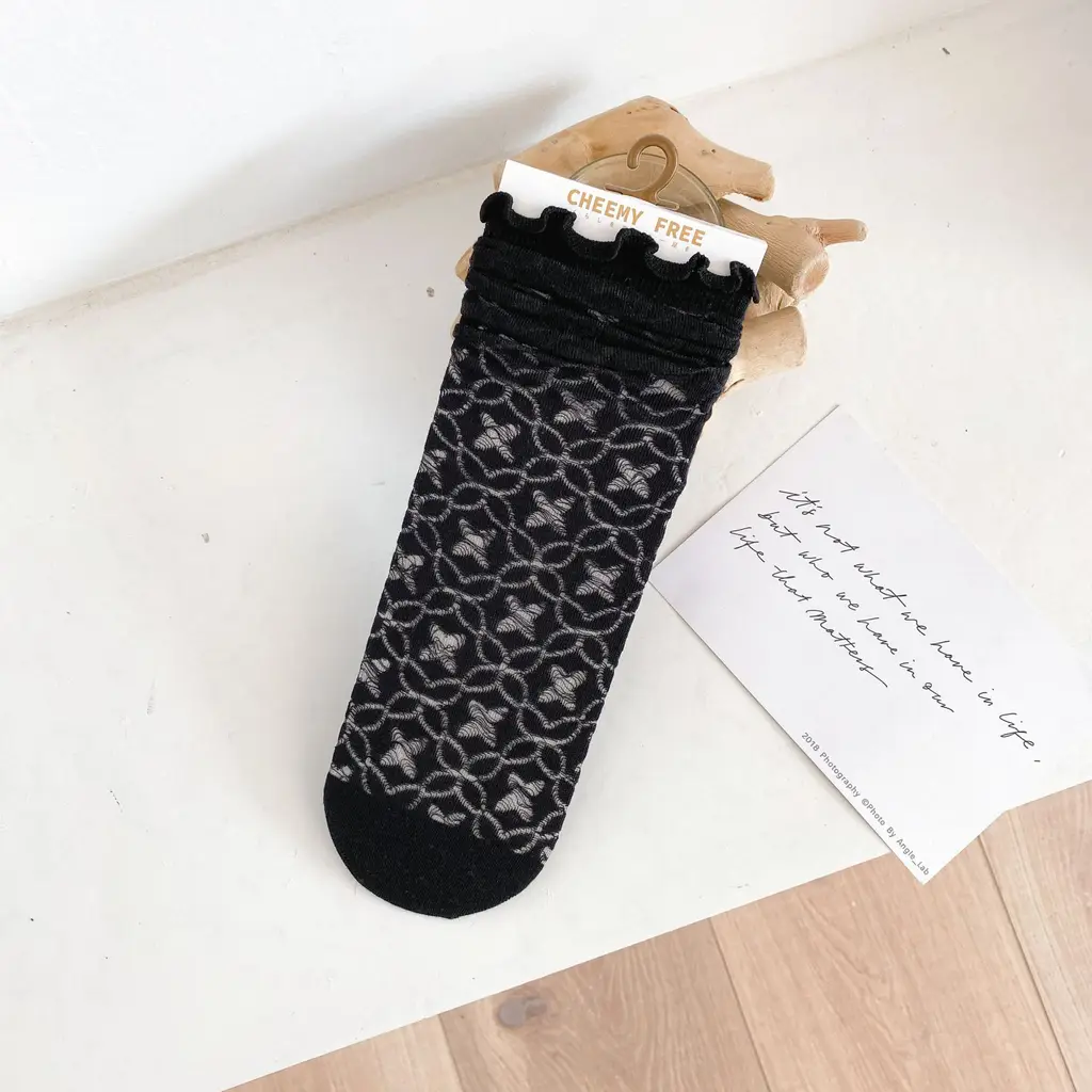 Socks Ladies Japanese Style Wood Ear Mesh Socks - Black