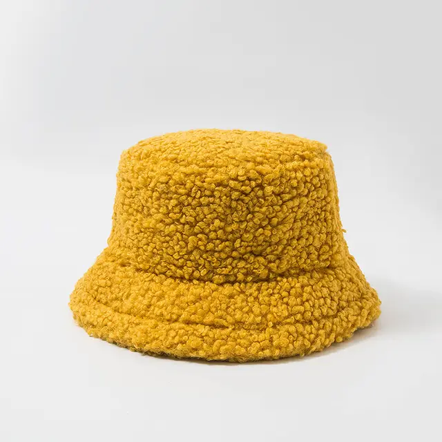 Hat Female Winter Korean Version Of The Tide Wild Japanese Net Red Lamb Hat Fisherman Hat Autumn And Winter Warm Plush Basin Hat Yellow - Shop at LoveMi