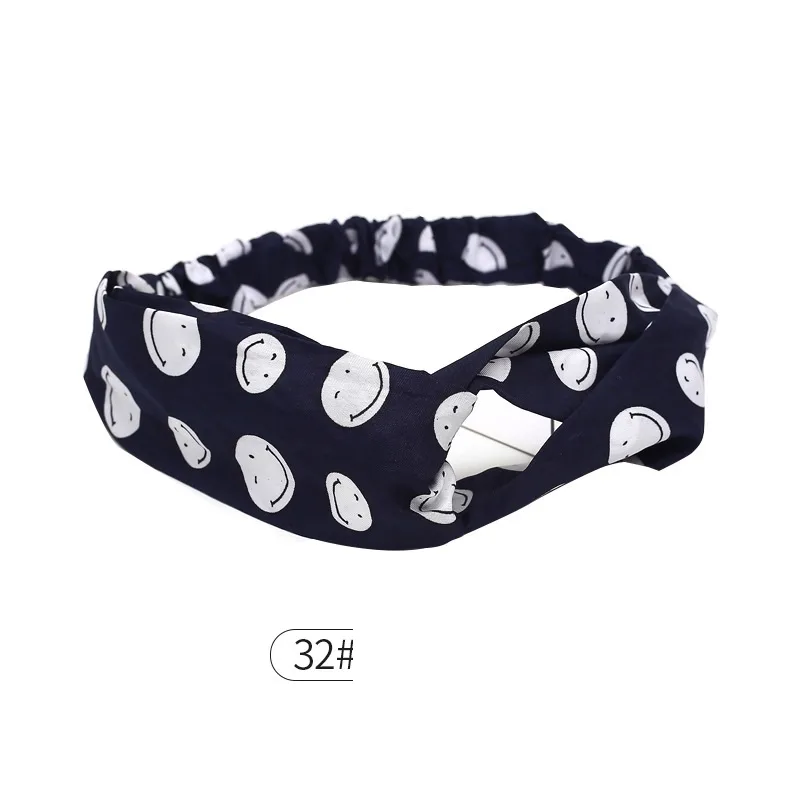 Elastic Cross Hairband Ladies Headband Hair Band Yoga Sports Headband - Blue Smile