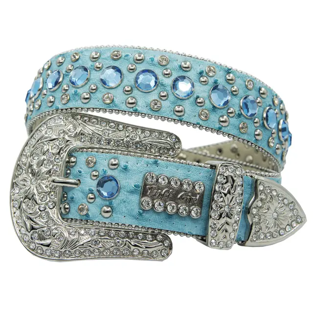 Rap Belt Male Rhinestone Hip hop Inlaid Rivet Decoration Black Blue Fashion All match Jeans Belt Female Tide Blue - Shop at LoveMi