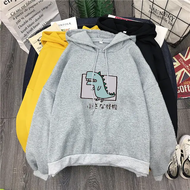Autumn And Winter New Korean Student Loose Print Plush Hooded Versatile Jacket Grey - Shop at LoveMi