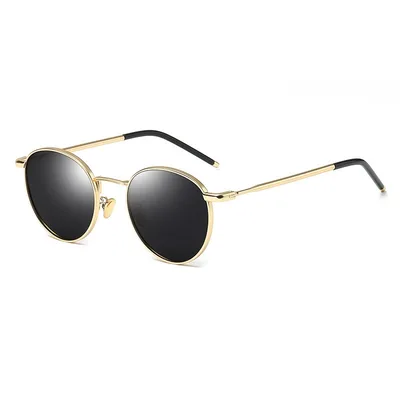 Women'S Round Frame Retro Polarized Sunglasses Gold Frame Black And Gray Film - Shop at LoveMi