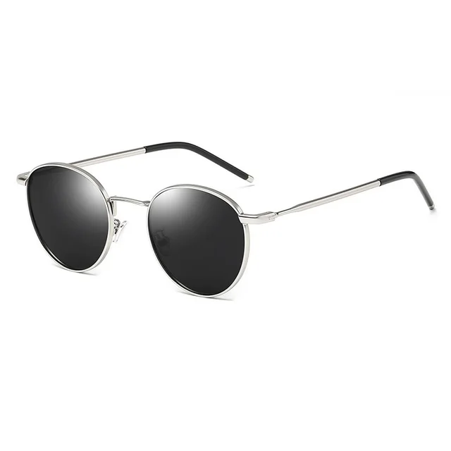 Women'S Round Frame Retro Polarized Sunglasses Silver Frame Black And Gray Pi - Shop at LoveMi