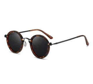 Women'S Round Frame Retro Polarized Sunglasses - Tortoiseshell Black Gray - View 1