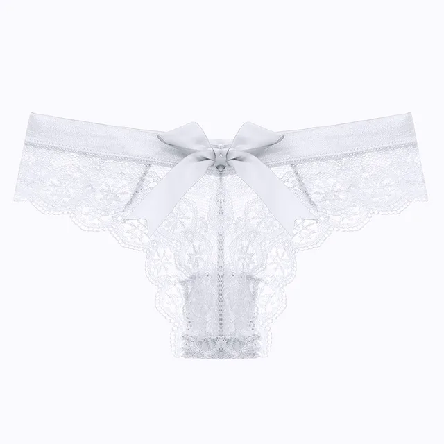 Lace Thong Transparent Hollow Briefs Bow White - Shop at LoveMi
