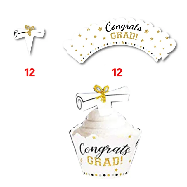 Black Gold Graduation Cake Cup Circle Decoration Circle Party Supplies Set 1Style - Shop at LoveMi