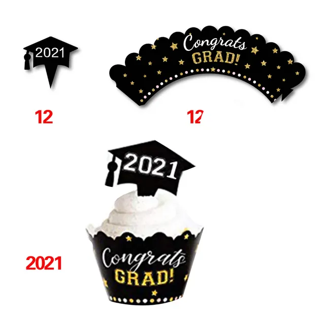 Black Gold Graduation Cake Cup Circle Decoration Circle Party Supplies Set 3Style - Shop at LoveMi