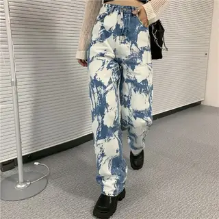 Straight Loose Wide Leg Pants Women Summer New Jeans High Waist Slim Pants - Blue