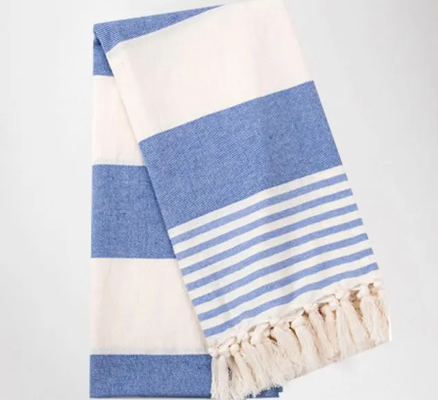 Daily Striped Fringed Cotton Beach Towel Blue - Shop at LoveMi