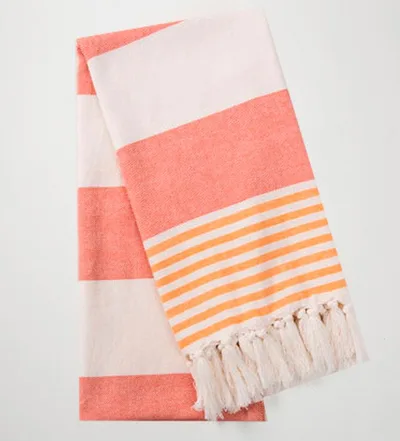 Daily Striped Fringed Cotton Beach Towel Orange - Shop at LoveMi