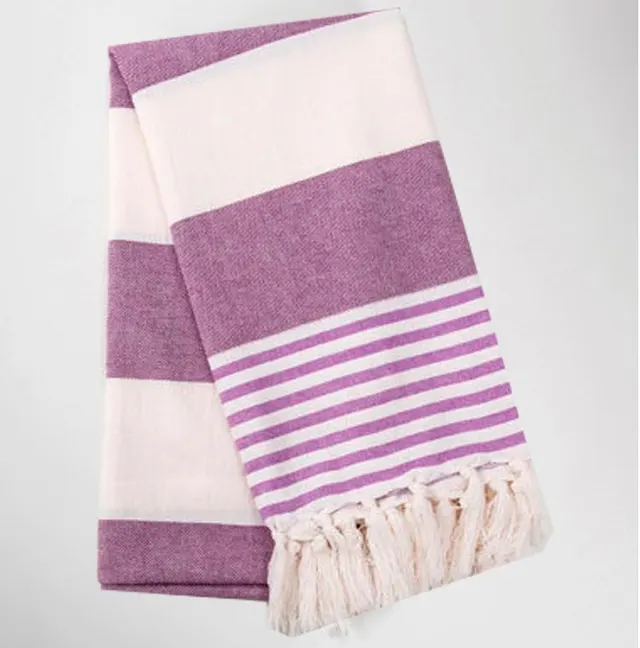 Daily Striped Fringed Cotton Beach Towel Purple - Shop at LoveMi