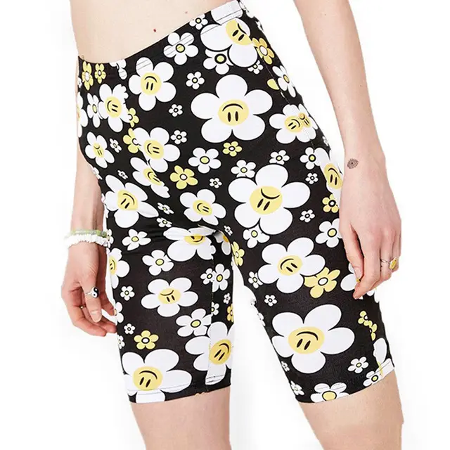 Cute Smiling Face Daisy Knitted Stretch Slim Short sleeved T shirt Elastic Waist Shorts Suit Fancy Shorts - Shop at LoveMi